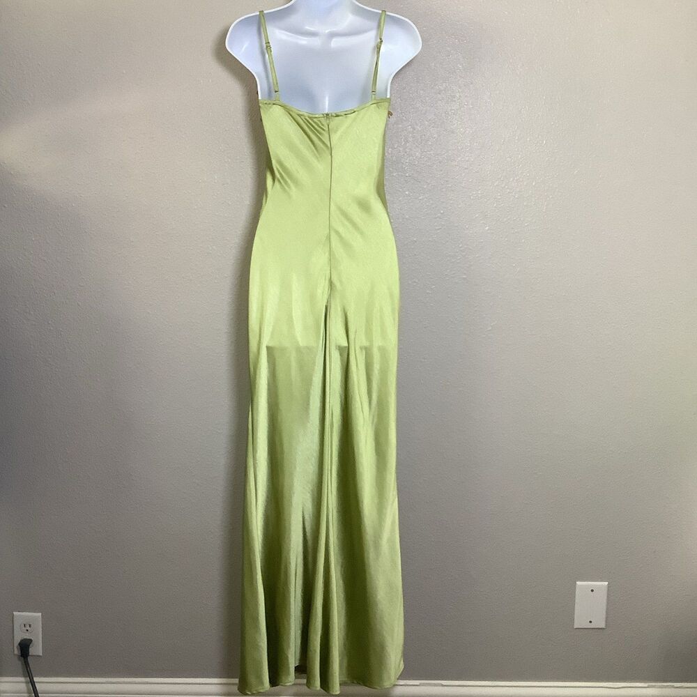 Y2K Green Satin Floral Embroidery Fairycore Romantic Maxi Evening Dress S 2000s - Picture 4 of 7
